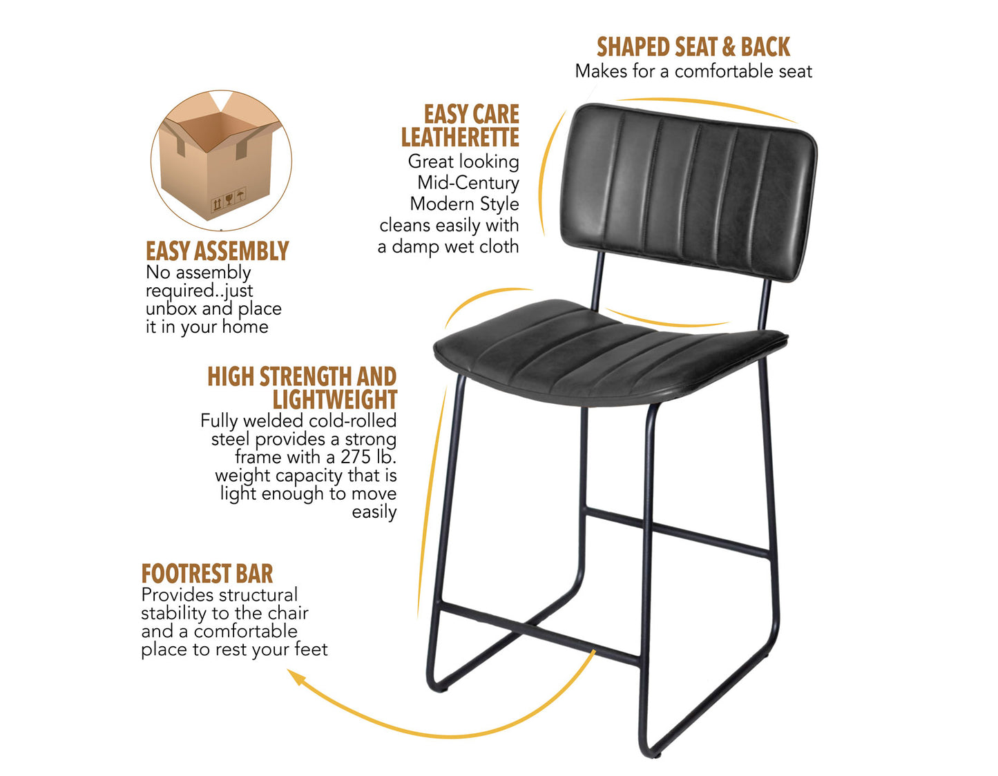 Tribeca 24″ Commercial Grade Counter Stool, Black