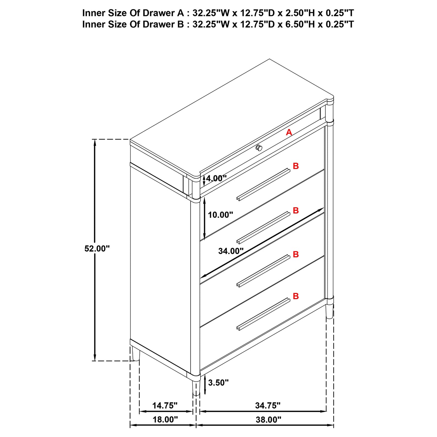 Gracemont 5-drawer Bedroom Chest of Drawers White