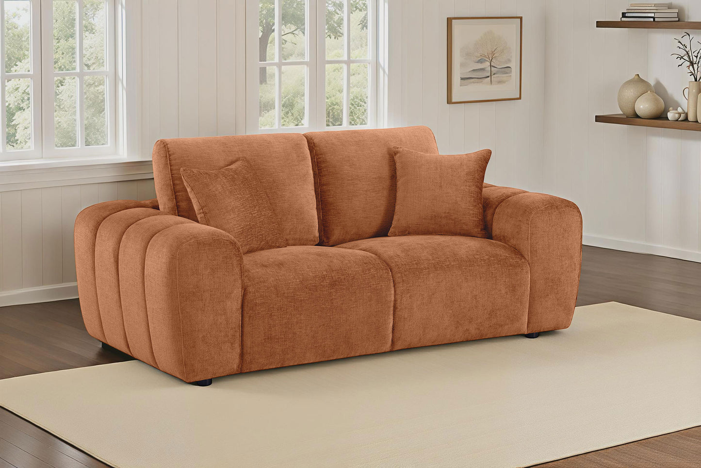 Burnett Chenille Upholstered Wide Arm Loveseat Burnt Orange