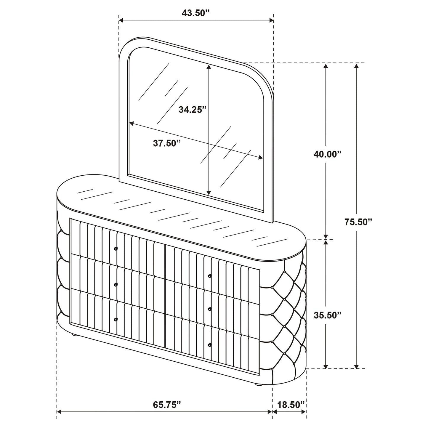 Sonya 6-drawer Upholstered Bedroom Dresser with Mirror Ivory