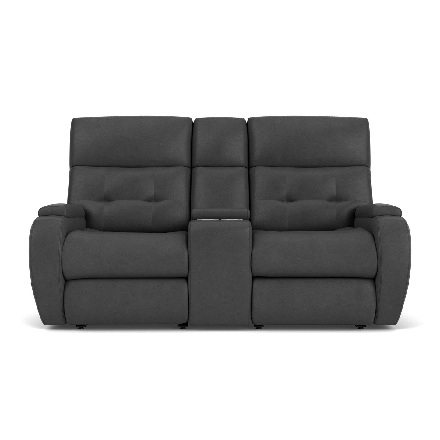 Strait Leather Power Reclining Loveseat with Console & Power Headrests