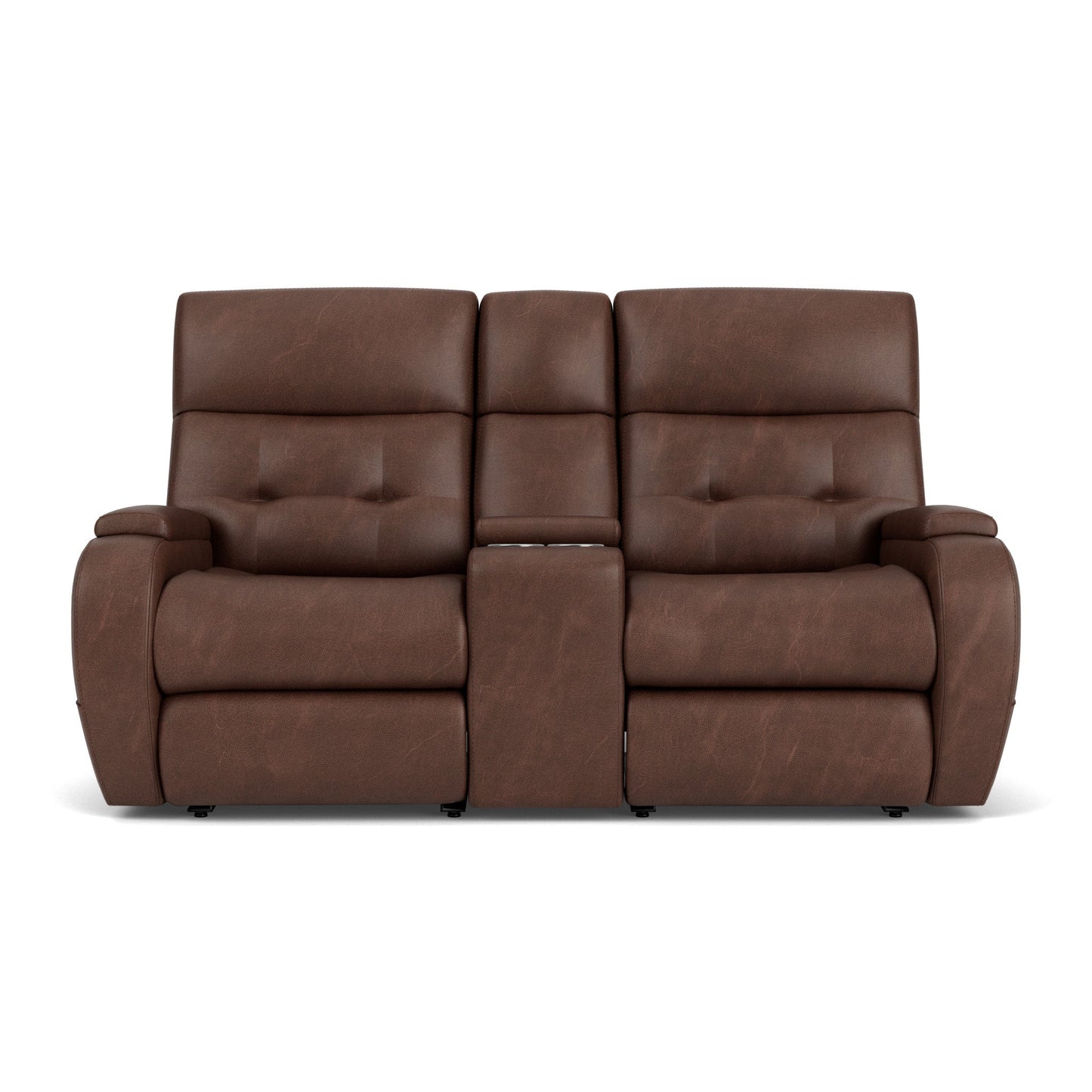 Strait Leather Power Reclining Loveseat with Console & Power Headrests