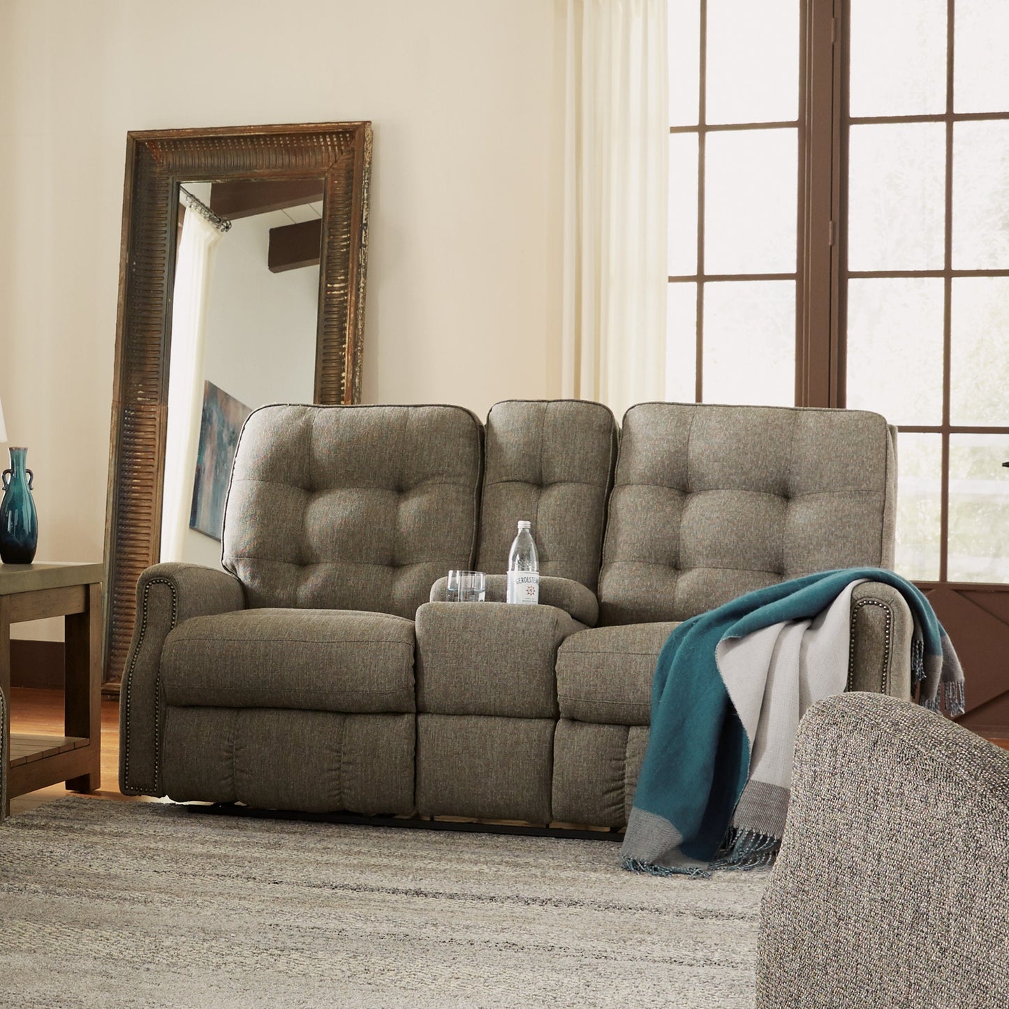 Devon Fabric Power Reclining Loveseat with Console