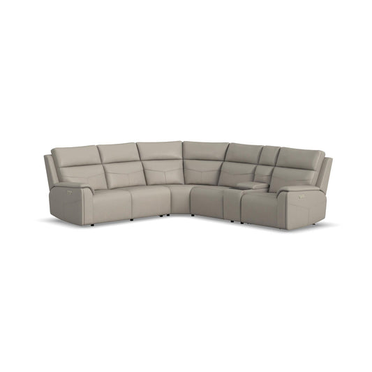 Vernon Dove Grey Fabric Power Reclining Sectional with Power Headrest, Lumbar, Heat, & Massage