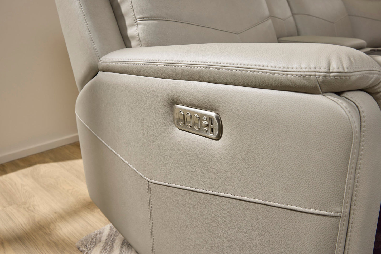 Dove Grey Fabric Power Reclining Sectional with Power Headrest, Lumbar, Heat, & Massage