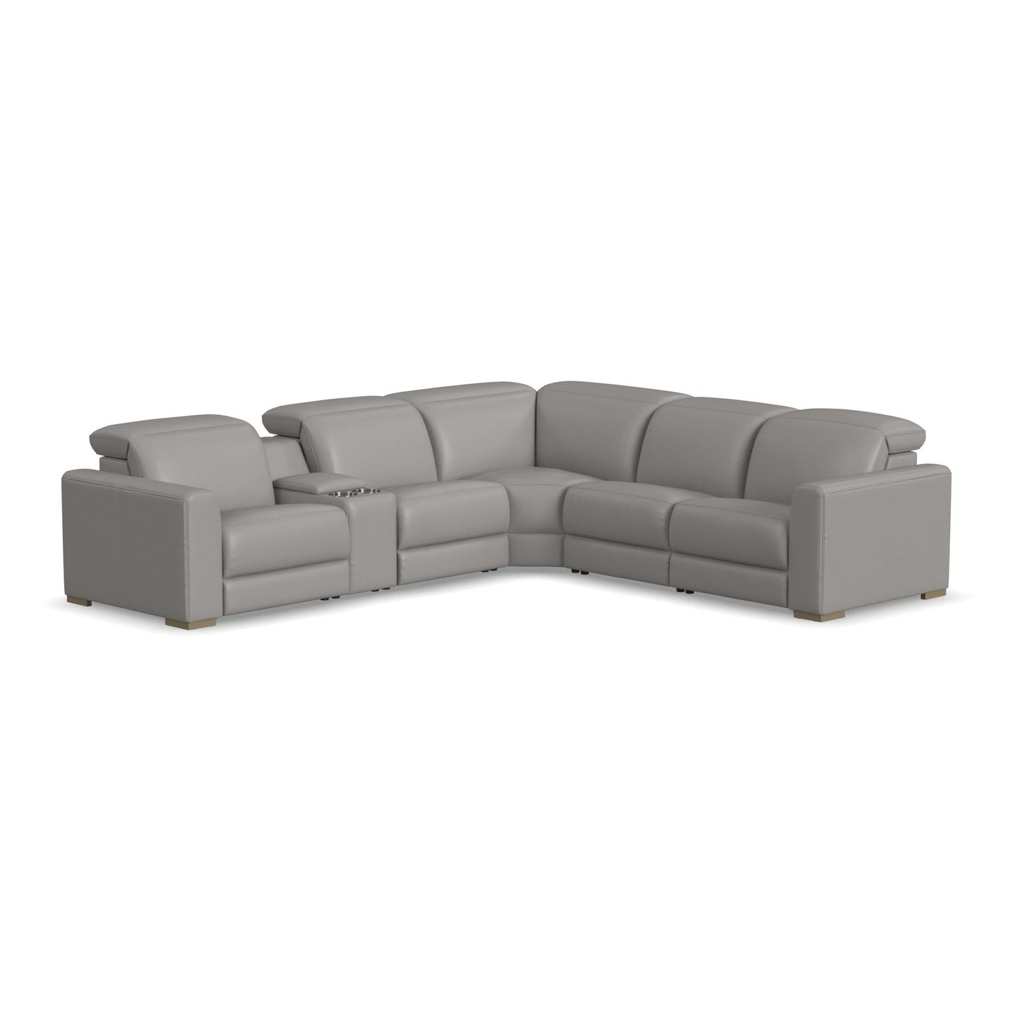 Aurora Ash Leather Power Reclining Sectional with Power Headrests
