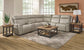 Vernon Dove Grey Fabric Power Reclining Sectional with Power Headrest, Lumbar, Heat, & Massage