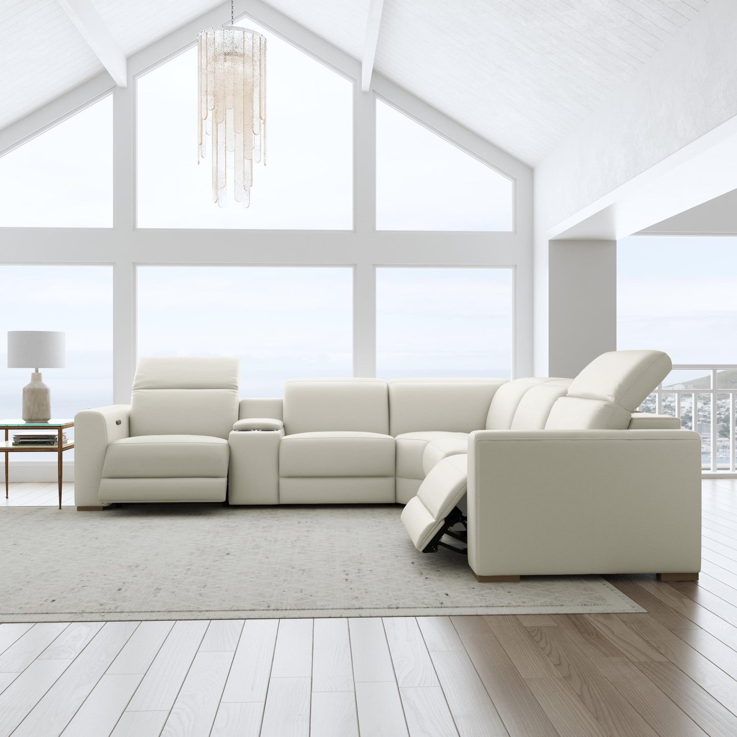 Aurora Coconut Milk Leather Power Reclining Sectional with Power Headrests