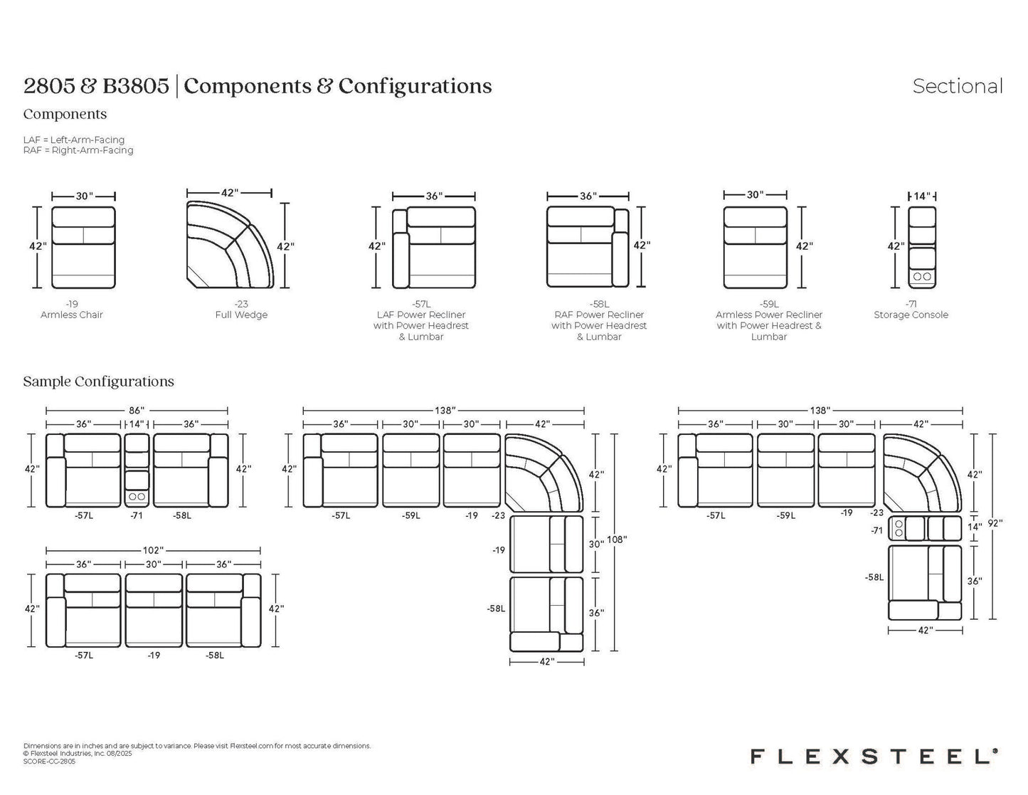 Score Fabric Power Reclining Sectional with Power Headrest & Lumbar