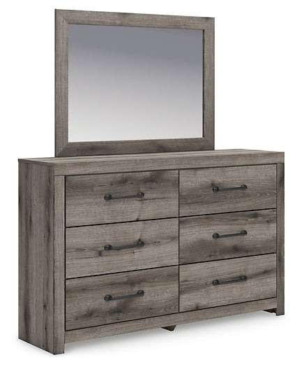 Graystorm King Panel Bed with Mirrored Dresser