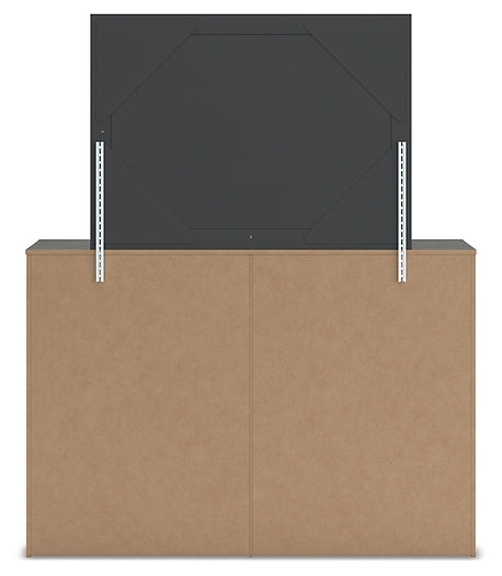 Fraluna Queen Panel Storage Bed with Mirrored Dresser and Nightstand