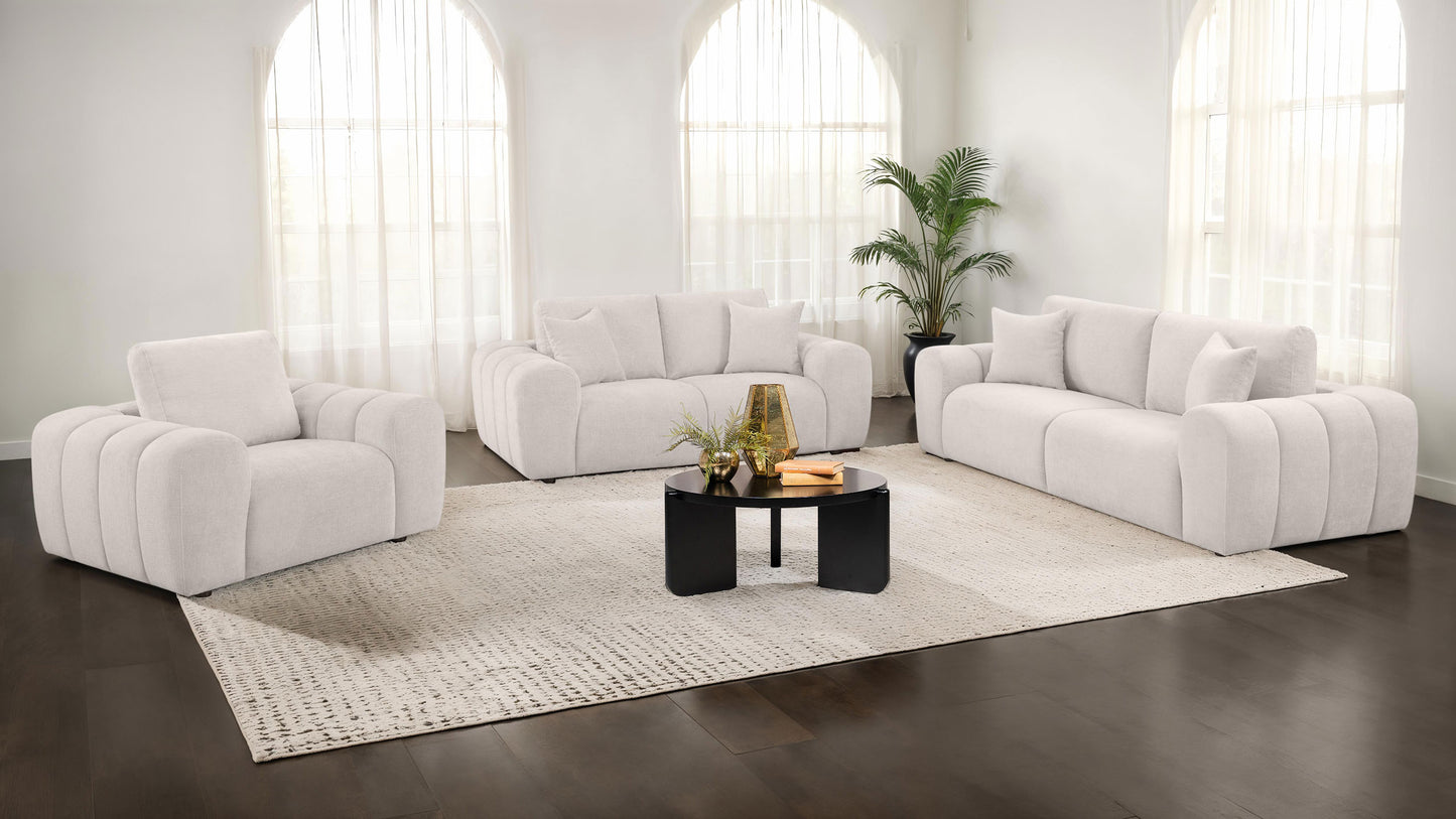 Burnett 3-piece Chenille Upholstered Sofa Set Ivory