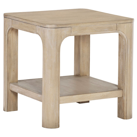 Solano Square Wood Side End Table with Shelf Weathered Mango
