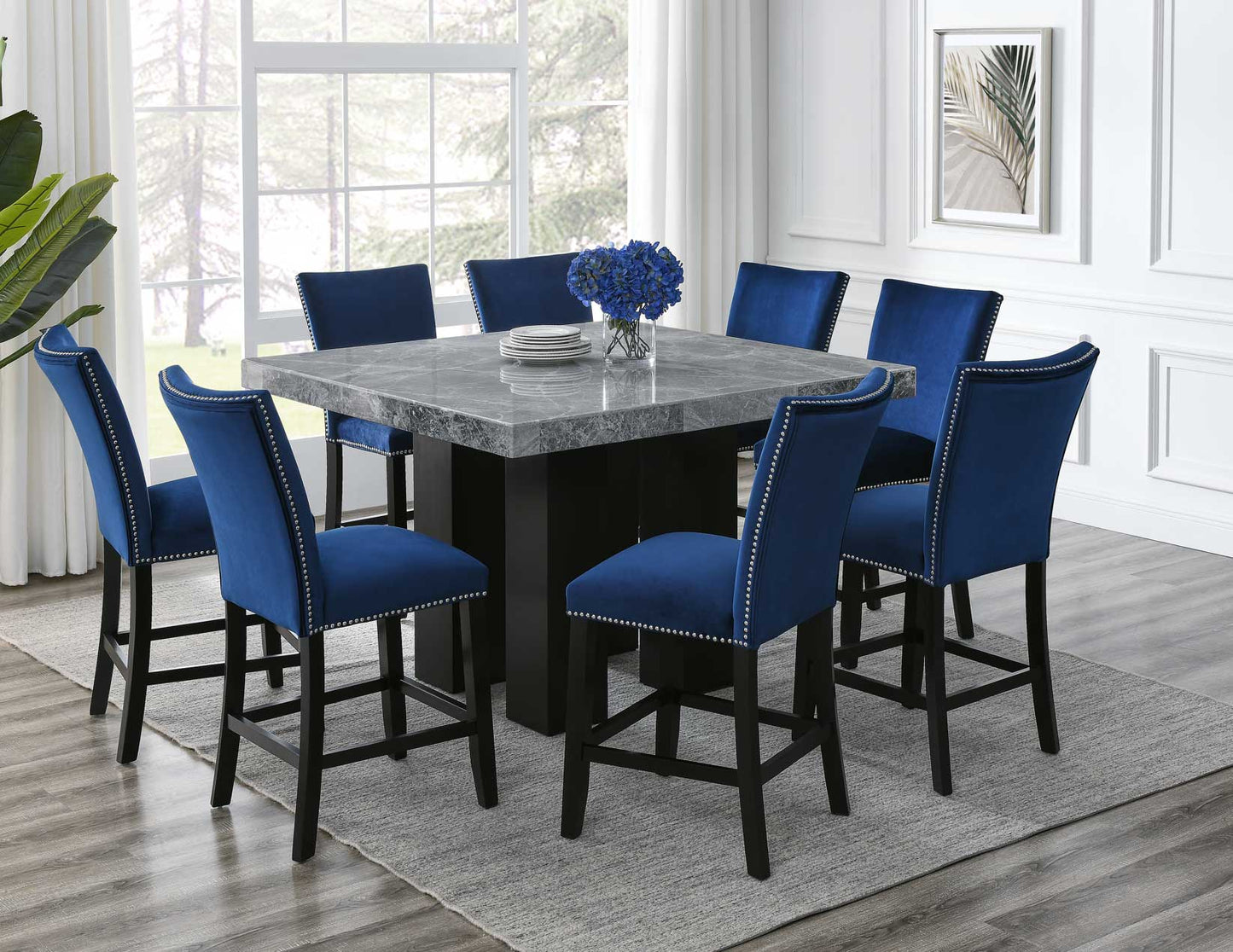 Camila Gray Marble 7-Piece Counter Dining Group (Counter Table & 6 Counter Chairs)