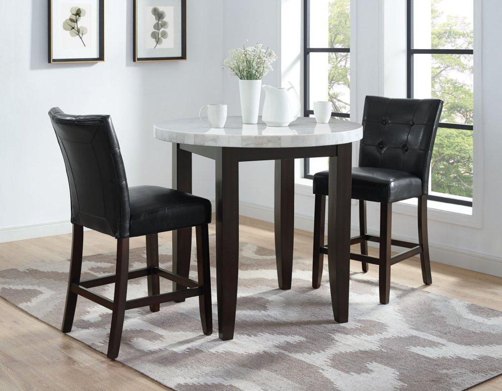 Francis 3 Piece 40-inch Round White Marble Top Counter(Counter Table & 2 Counter Chairs)