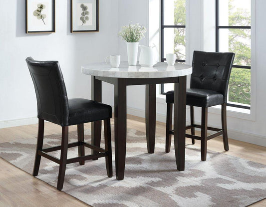 Francis 3 Piece 40-inch Round White Marble Top Counter(Counter Table & 2 Counter Chairs)