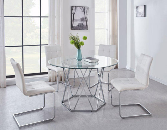 Escondido White 5 Piece Set (Glass Top Table & 4 Side Chairs)