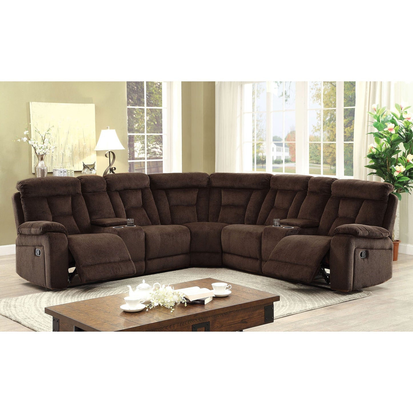Maybell-Sectional w/ 2 Consoles, Brown