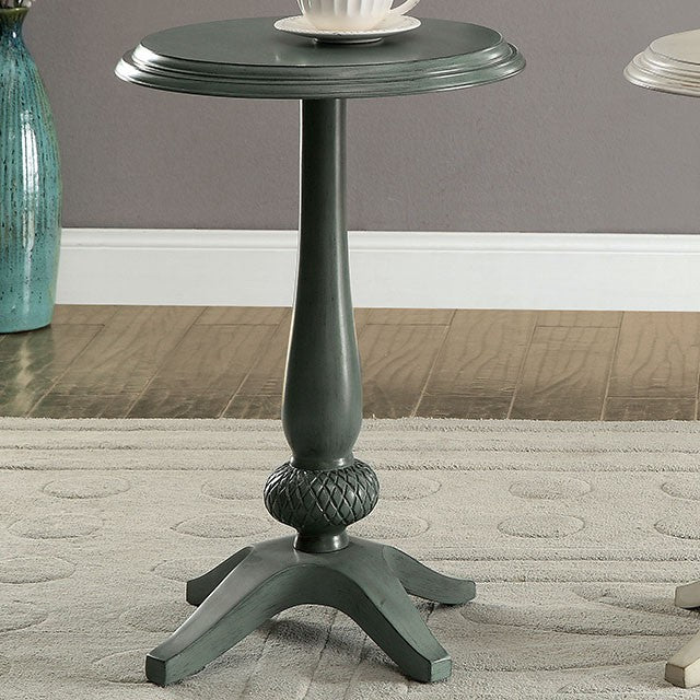 Saira-Round Accent Table, Antique Teal