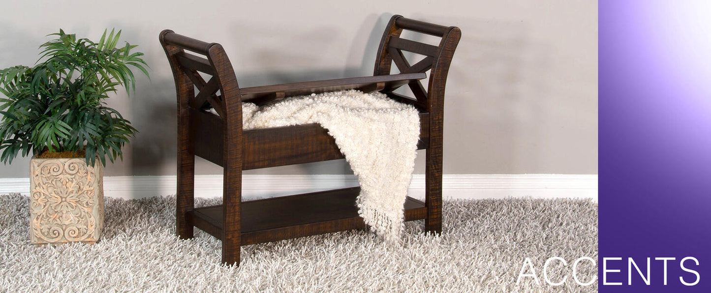 Accent Bench w/ Storage, Wood Seat