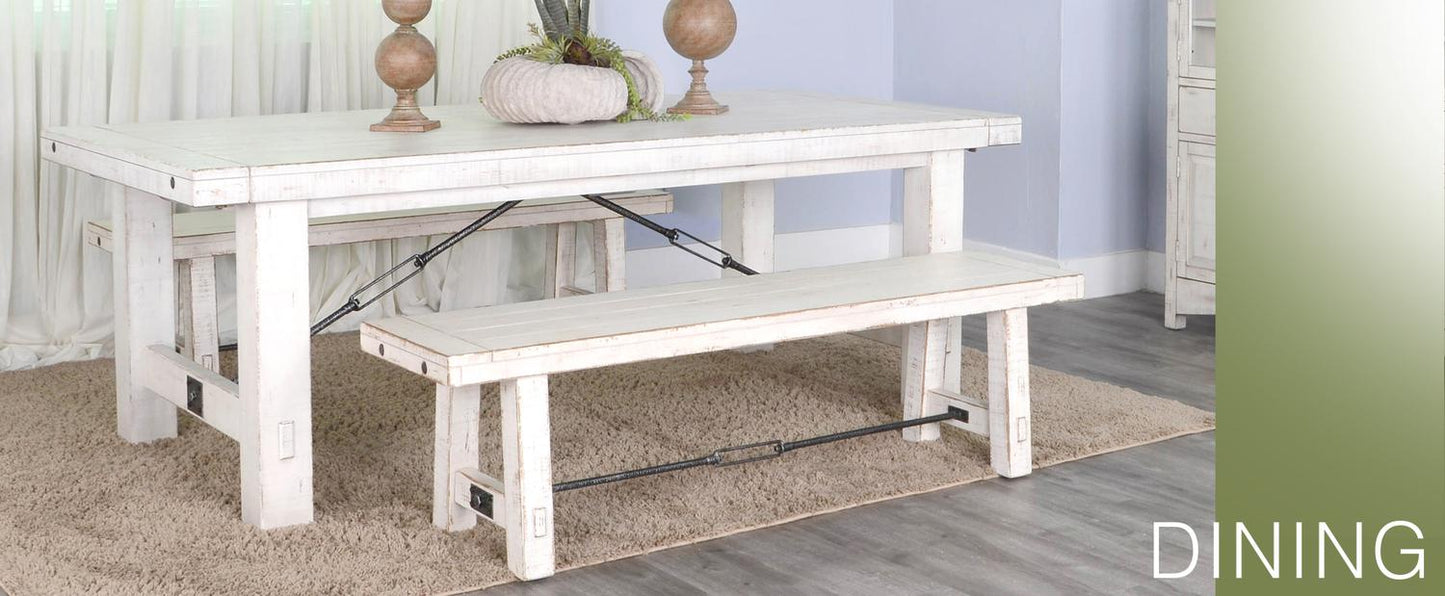 64" White Sand Bench w/ Turnbuckle, Wood Seat