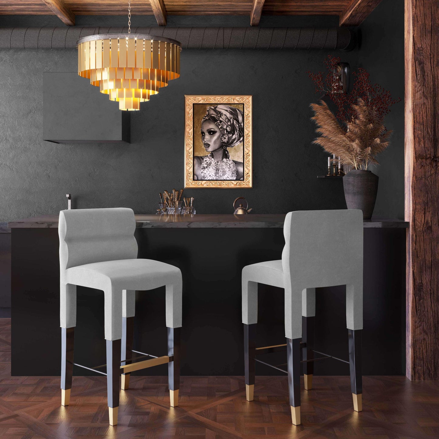 Taylor Grey Velvet Counter Stool