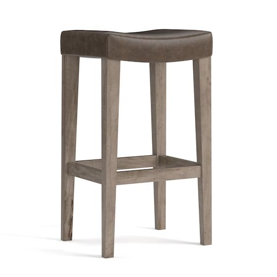 Vail Maple Leather Bar Saddle Stool
