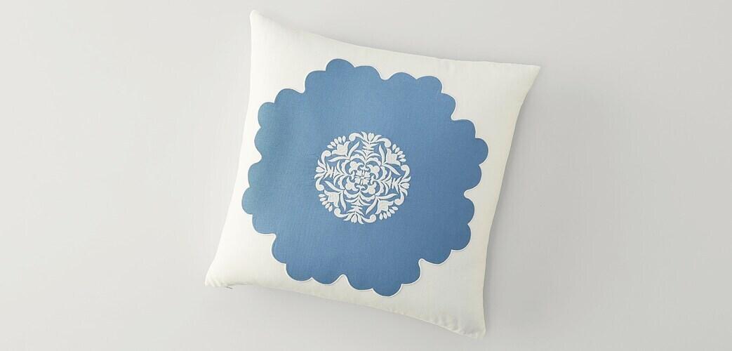 Augusta Ivory/Blue Pillow Cover + Insert