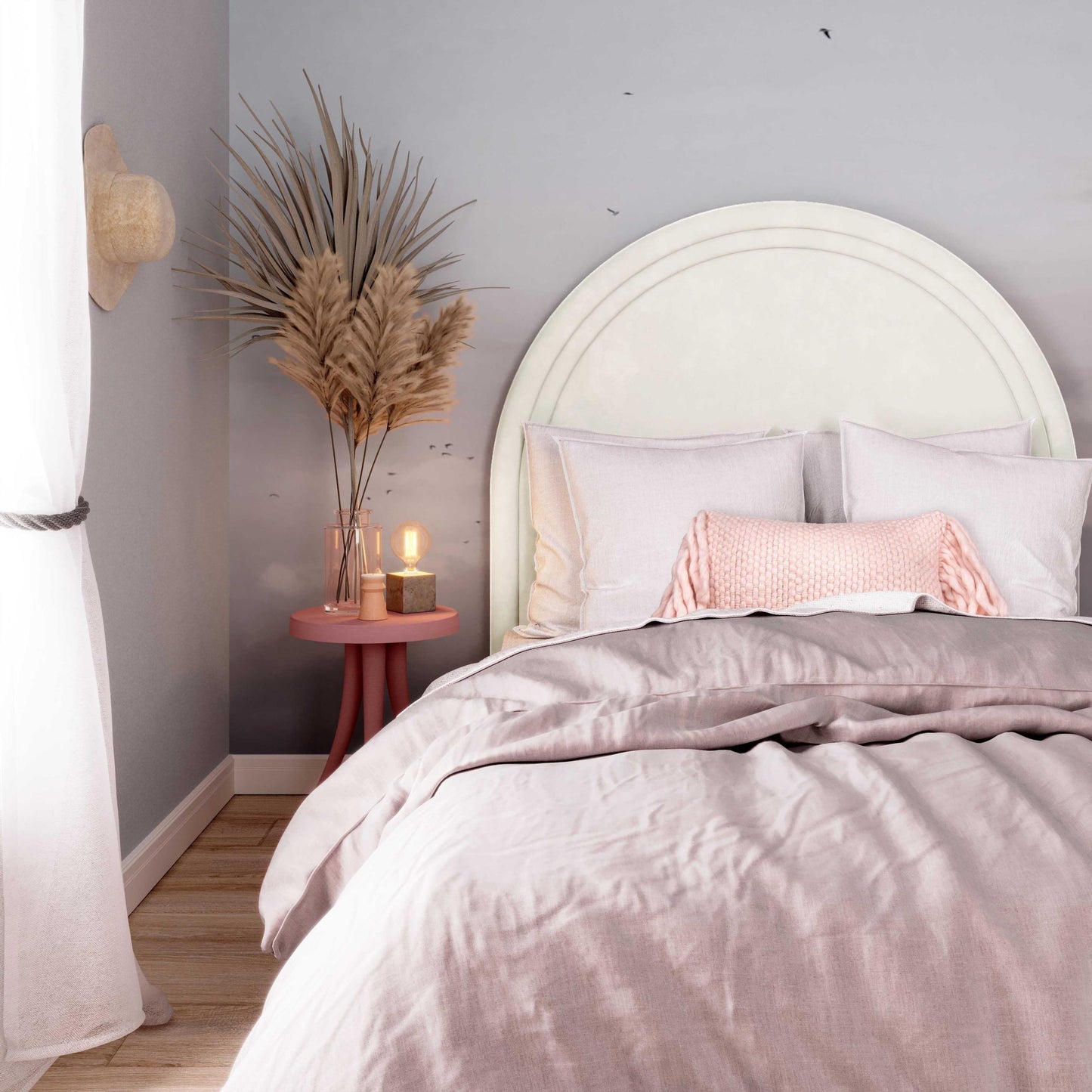 Gumdrop Cream Velvet Bed in Queen