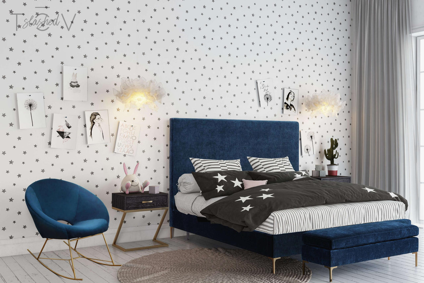 Nolan Navy Velvet Rocking Chair