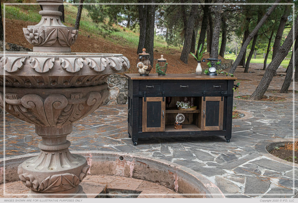 3 Drawer Kitchen Island w/2 sliding doors, 2 Mesh doors on each side - functional casters - Black & Brown Finish