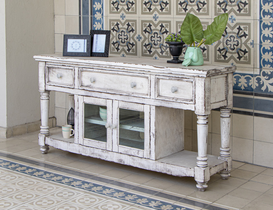 70" TV Stand, w/3 Drawers & 2 Doors, in White Finish