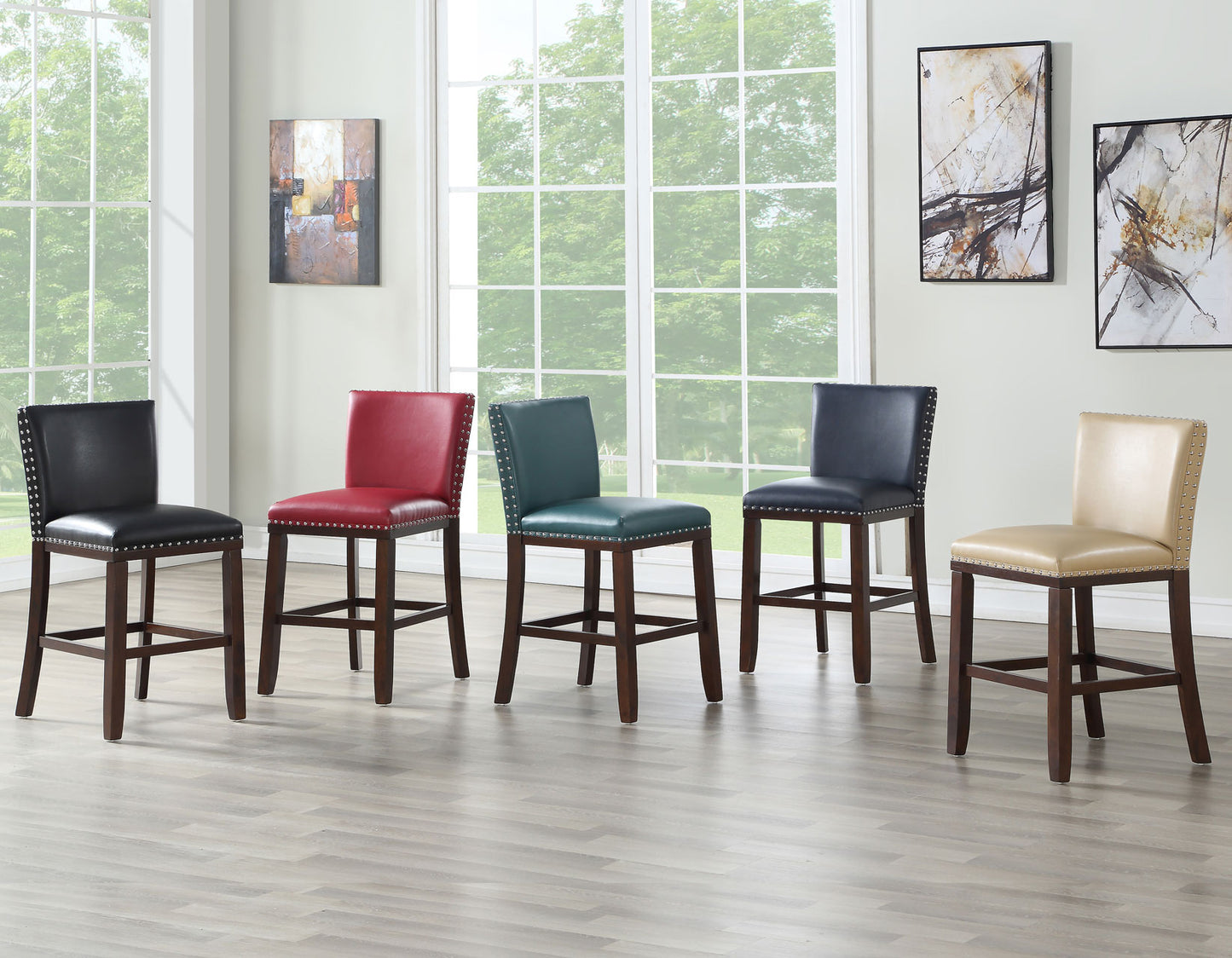 Tiffany 24″ Counter Stool, Navy Vegan Leather