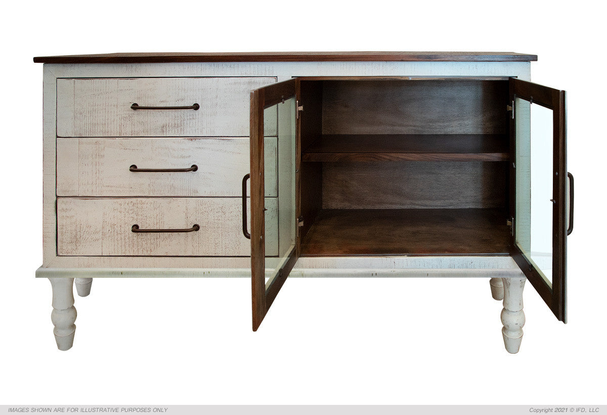 3 Drawer & 2 Doors (White) Console w/ Turned Legs