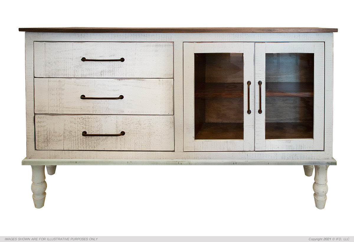 3 Drawer & 2 Doors (White) Console w/ Turned Legs